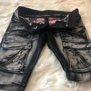 Black/Grey Rockstar Zip Detail Jeans